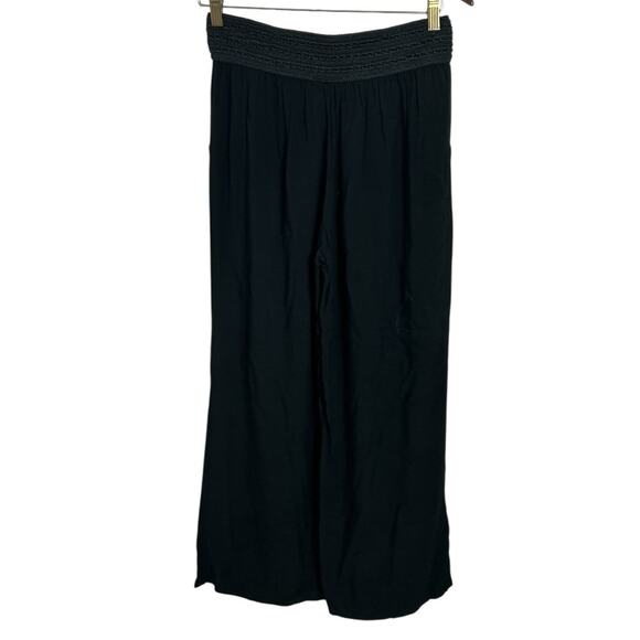 Joe B Elastic Smocked Waist Wide Leg Black Pants Women's Size XL Rayon Boho - Picture 3 of 9